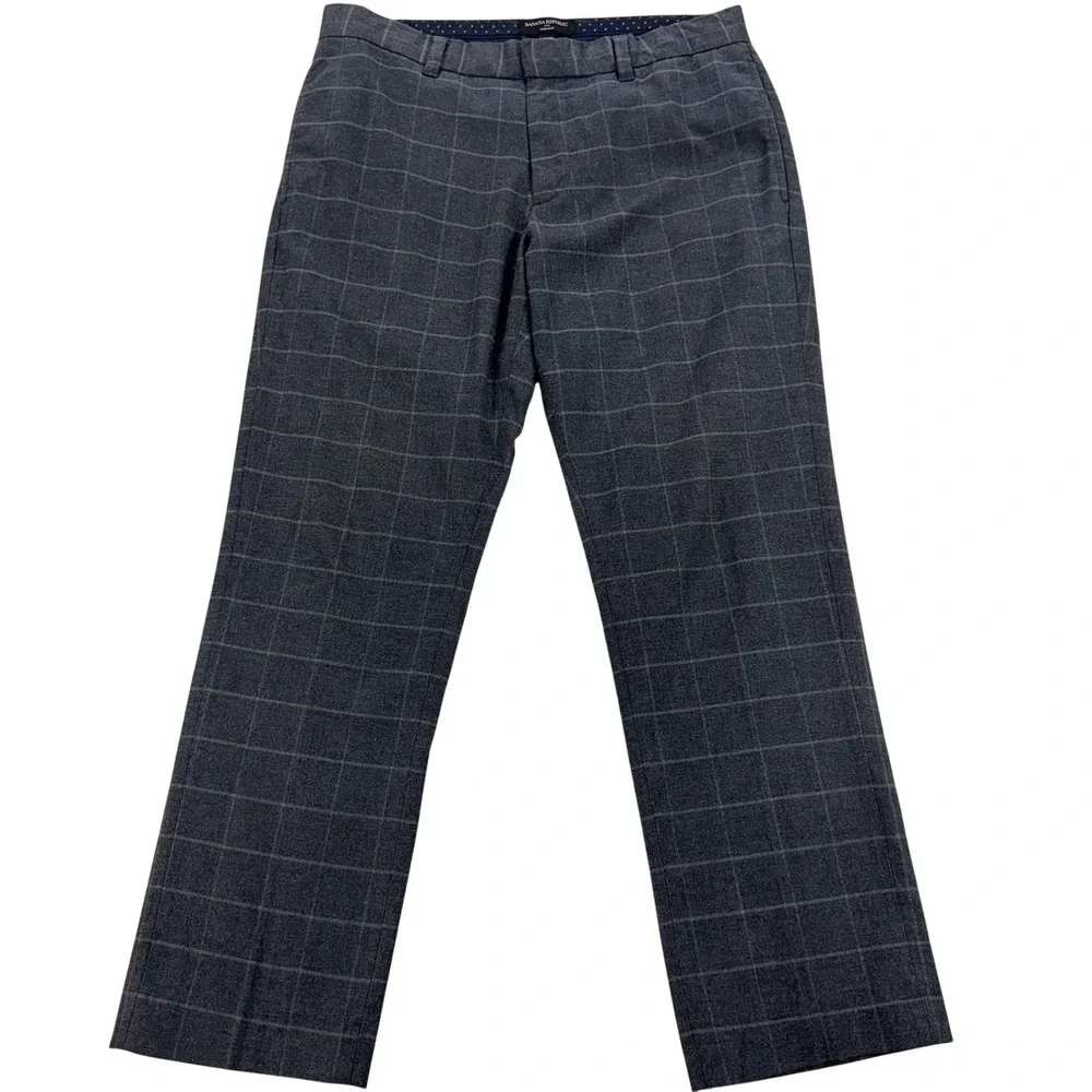 Banana Republic Aiden Pants Mens 32 Gray Check Slim Chino Stretch Office 34x27